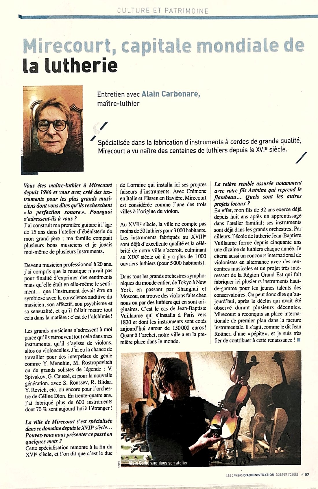 Entretien « Mirecourt, capitale mondiale de la lutherie »