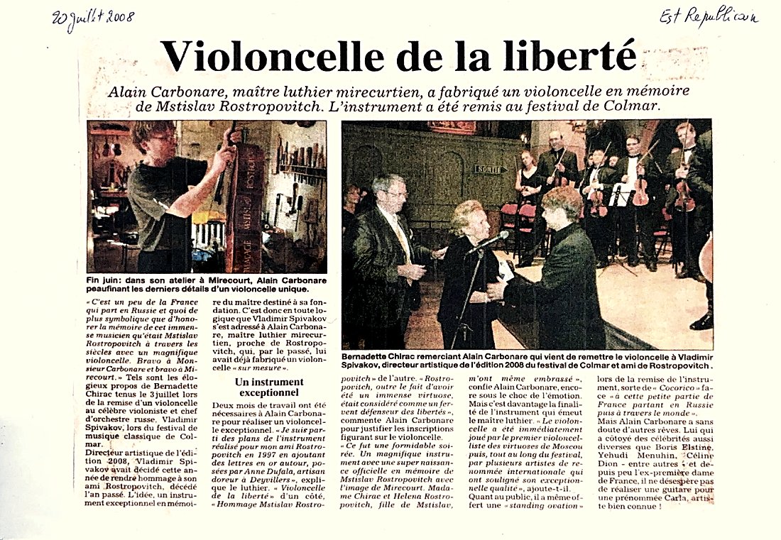 Article « Violoncelle de la liberté », L’Est Républicain, 2008